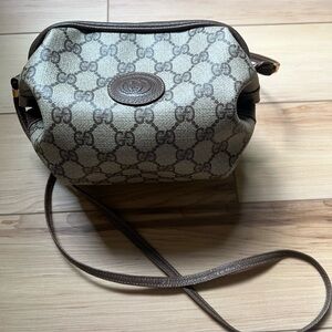 Gucci Brown Leather Trim Crossbody Bag - Vintage Barrel bag